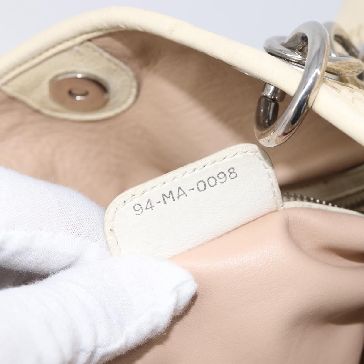 Christian Dior Chain Tote Bag Leather Beige Silver Auth ka7002A