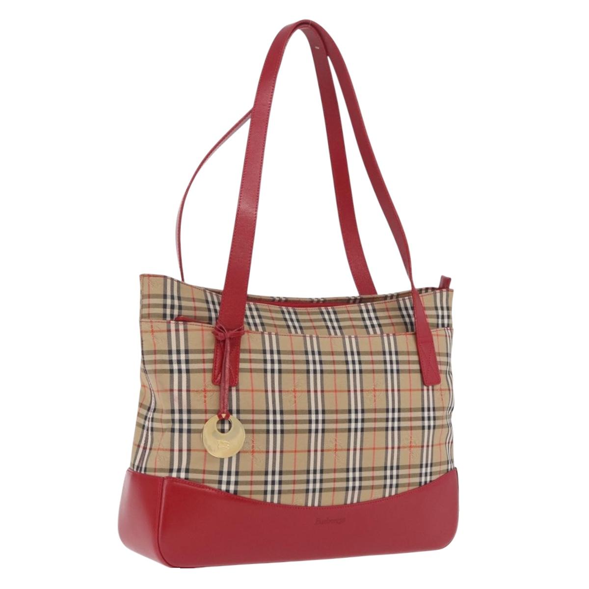Burberrys Nova Check Tote Bag Canvas Beige Gold Auth ka7003A
