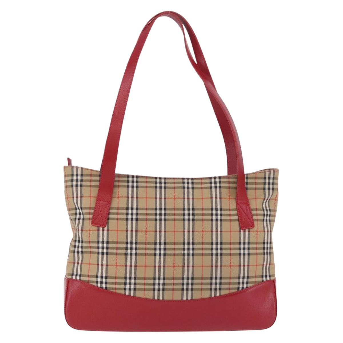 Burberrys Nova Check Tote Bag Canvas Beige Gold Auth ka7003A