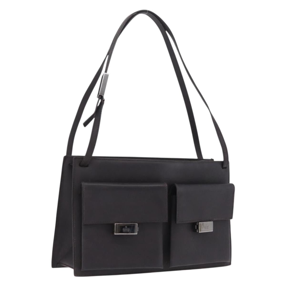 GUCCI Shoulder Bag Leather Brown Silver 001 3174 Auth ka7005