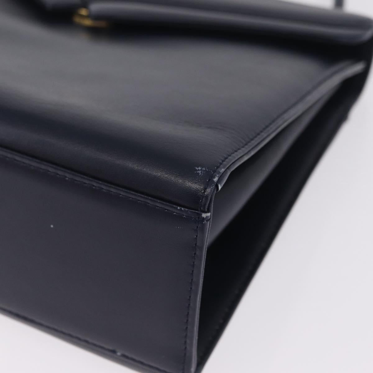 GIVENCHY Hand Bag Leather Navy Gold Auth ka7006