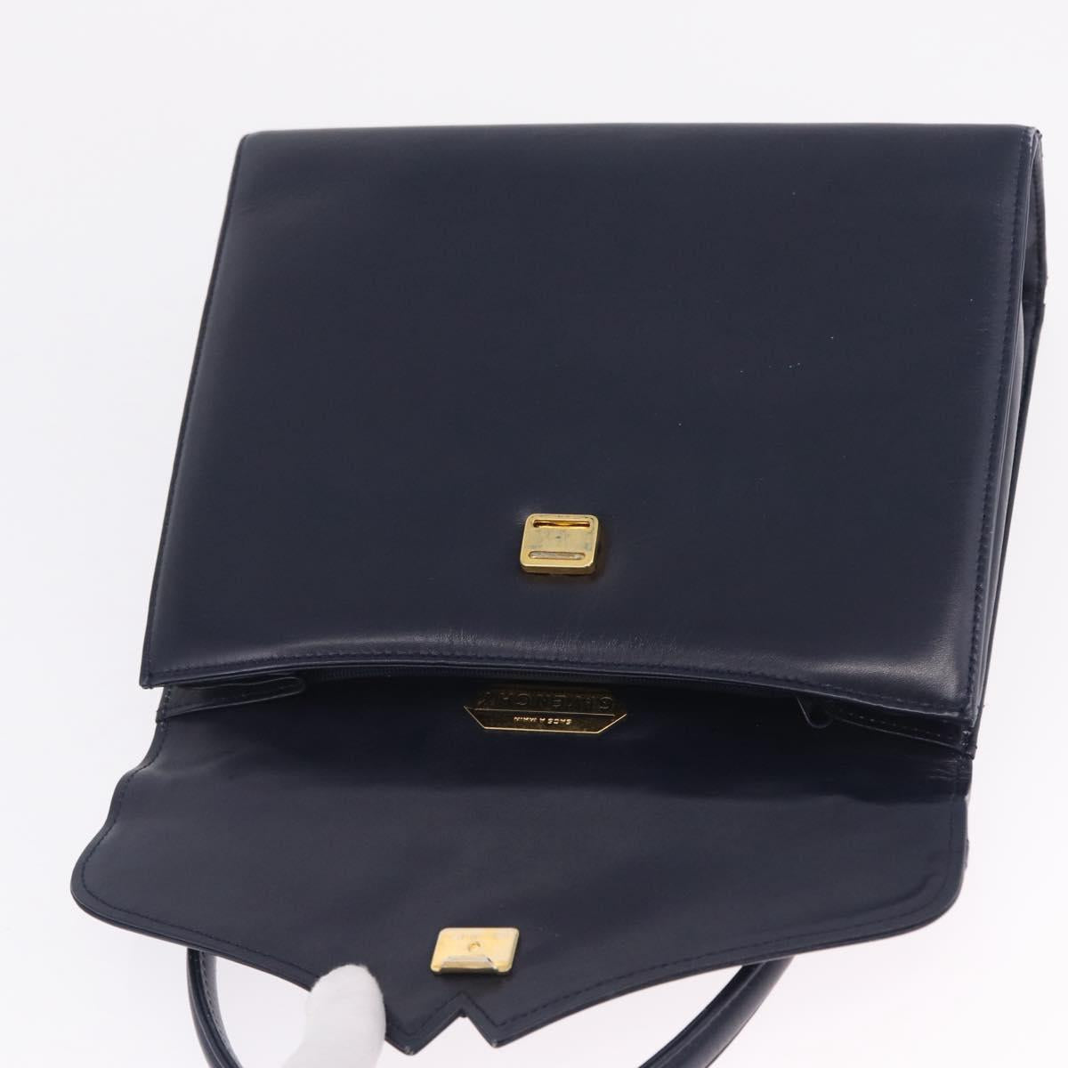 GIVENCHY Hand Bag Leather Navy Gold Auth ka7006