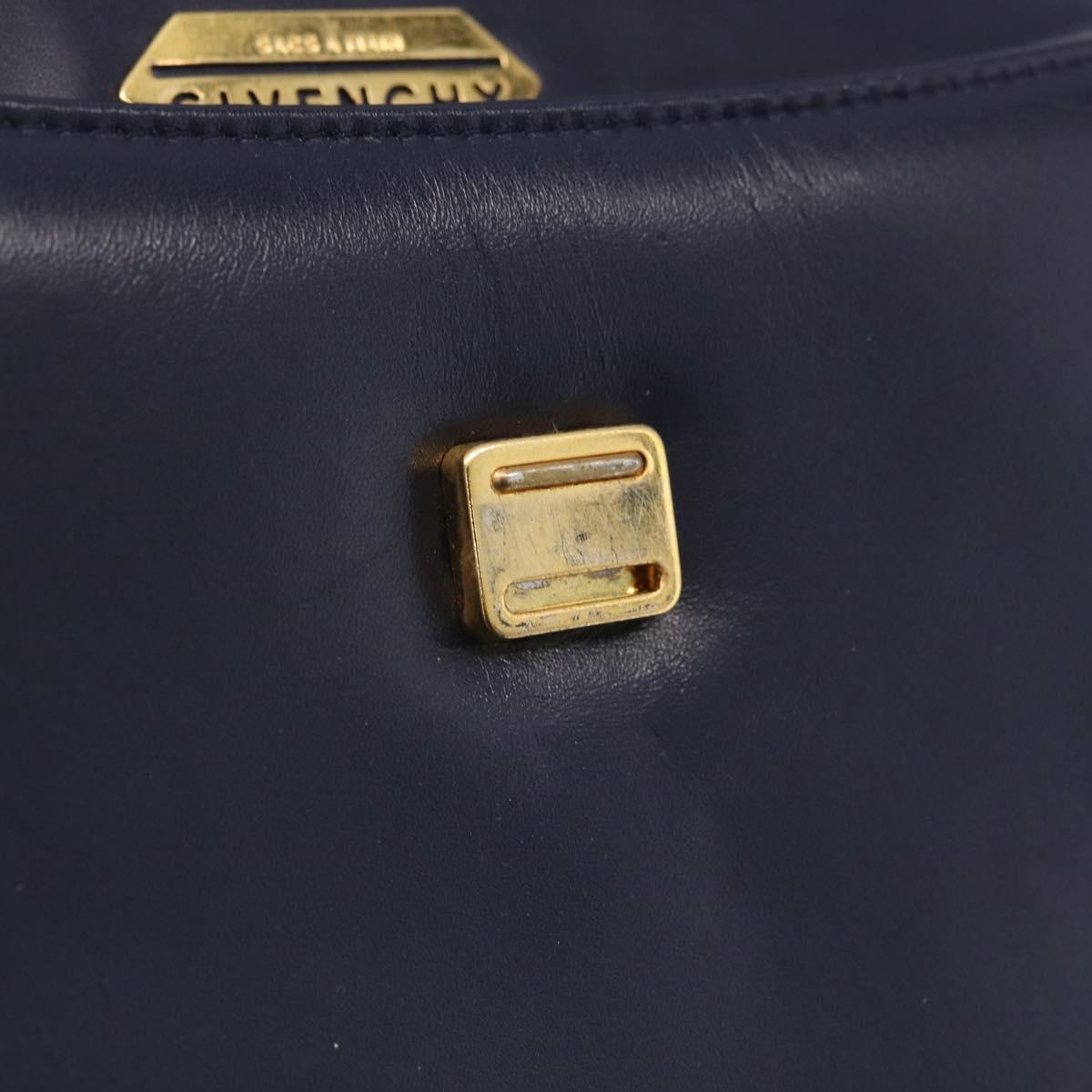 GIVENCHY Hand Bag Leather Navy Gold Auth ka7006