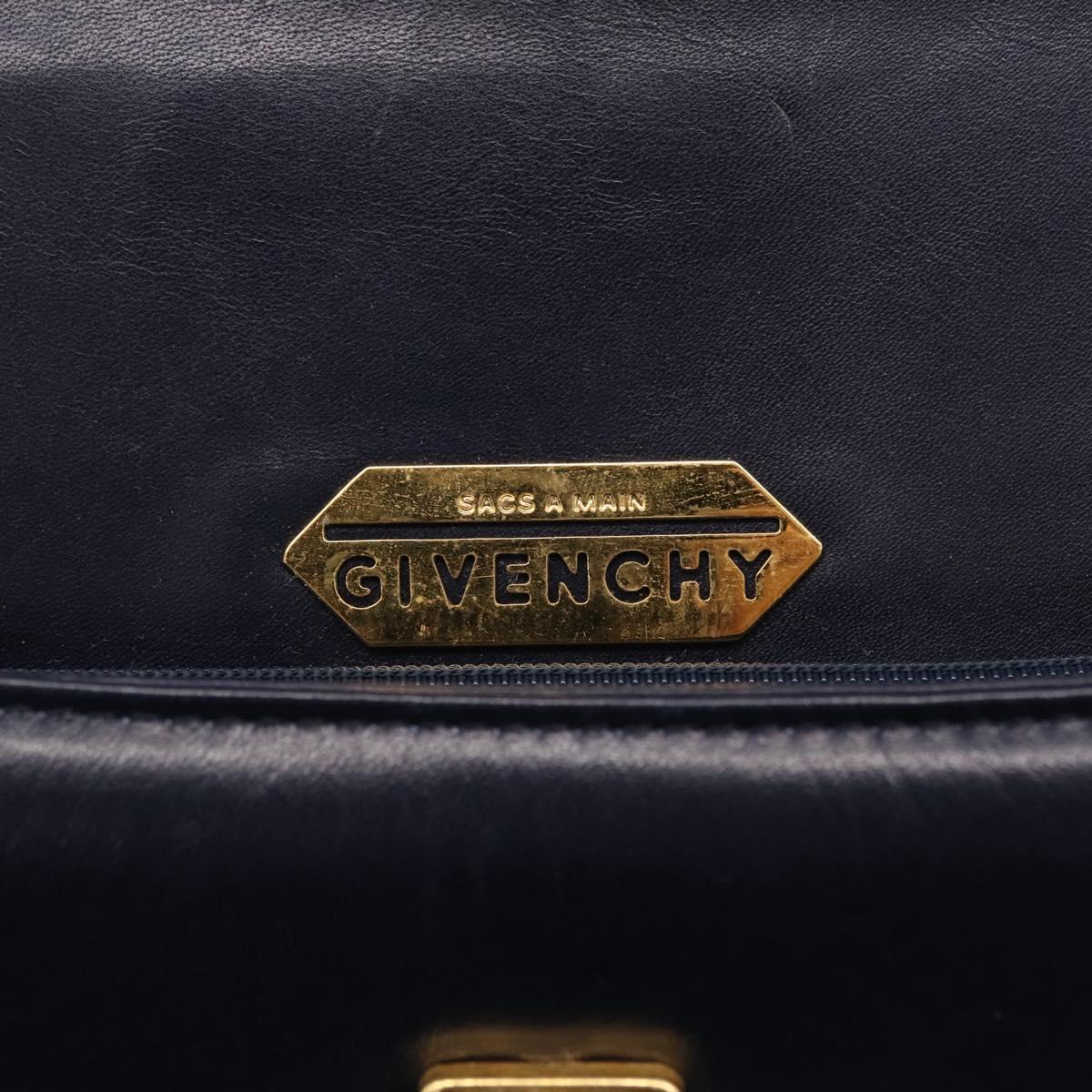 GIVENCHY Hand Bag Leather Navy Gold Auth ka7006
