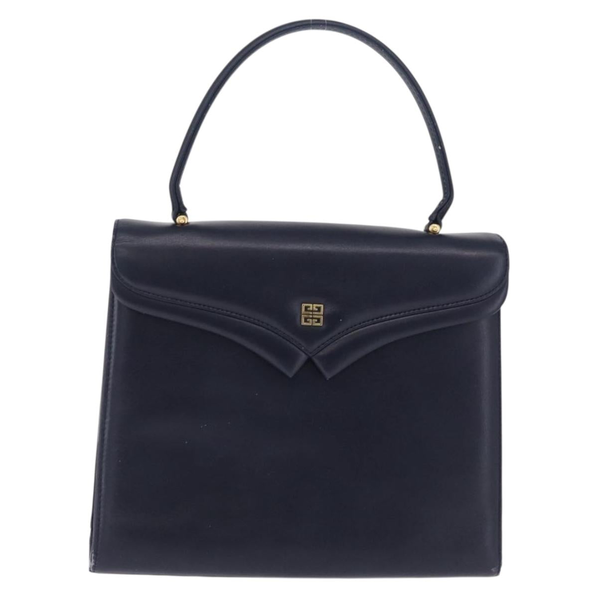 GIVENCHY Hand Bag Leather Navy Gold Auth ka7006
