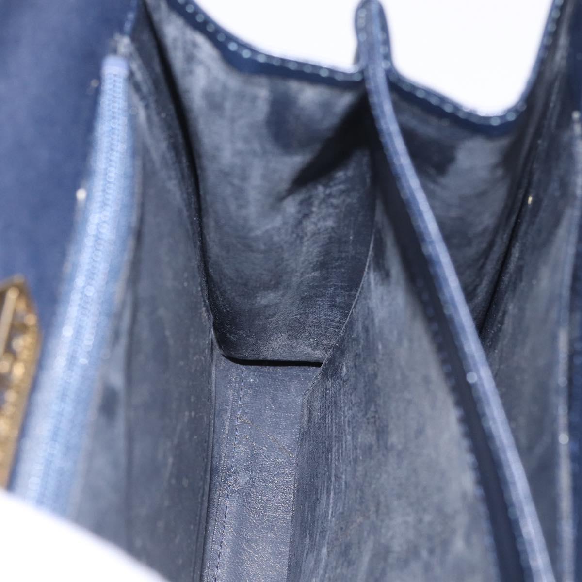 GIVENCHY Hand Bag Leather Navy Gold Auth ka7006