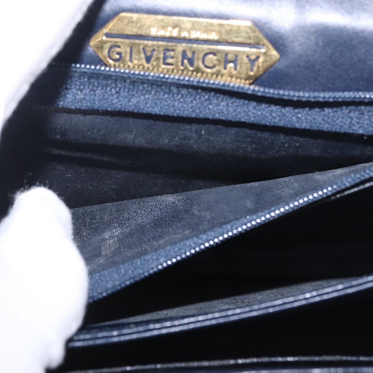GIVENCHY Hand Bag Leather Navy Gold Auth ka7006