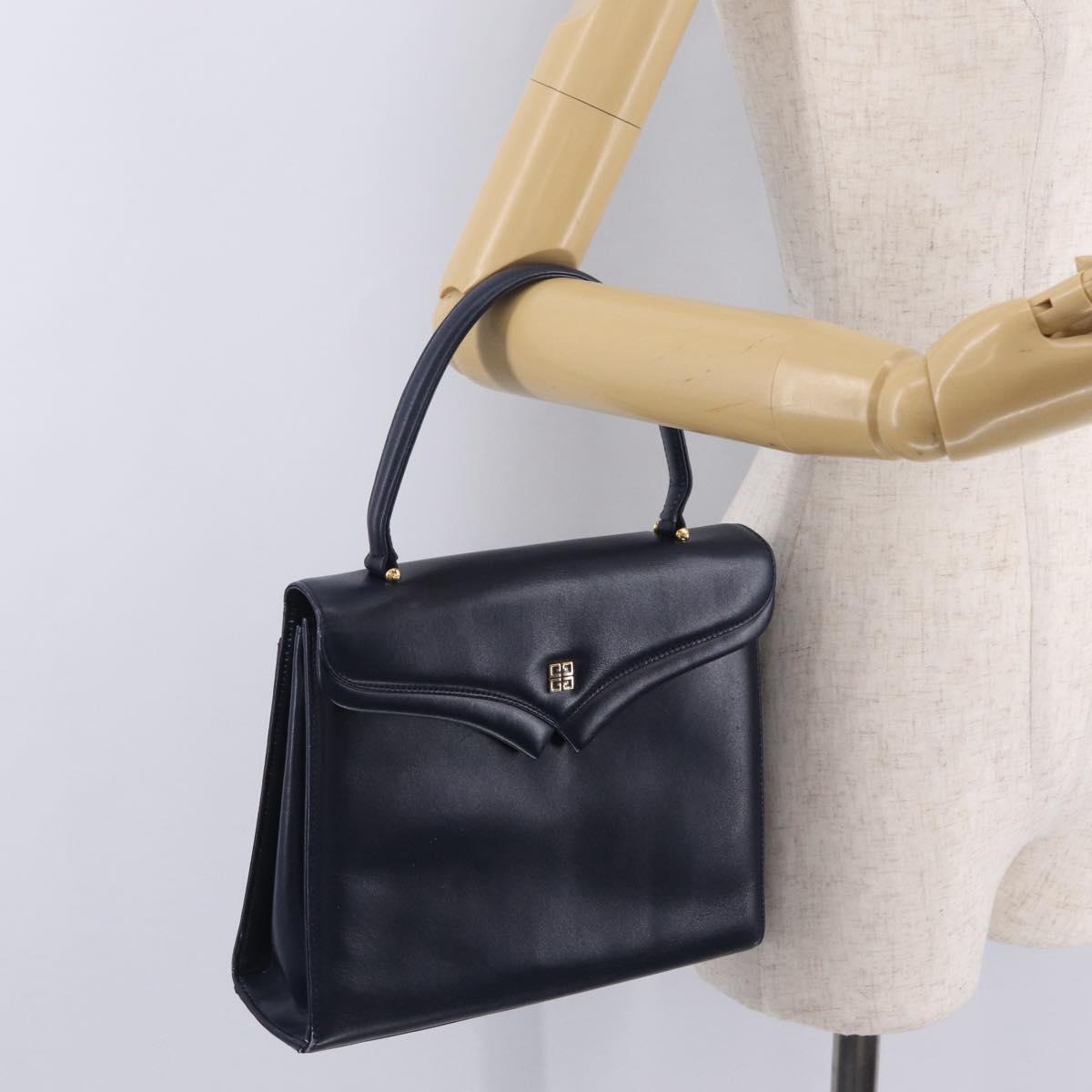 GIVENCHY Hand Bag Leather Navy Gold Auth ka7006