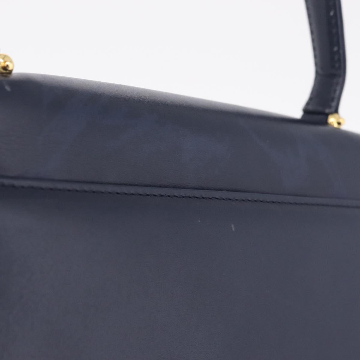 GIVENCHY Hand Bag Leather Navy Gold Auth ka7006