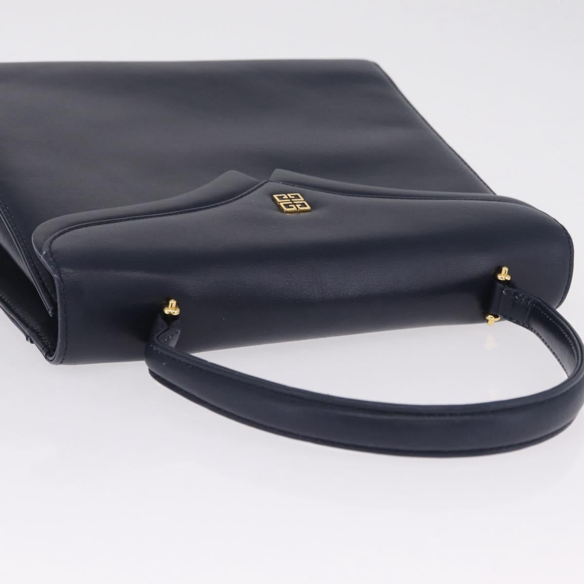GIVENCHY Hand Bag Leather Navy Gold Auth ka7006
