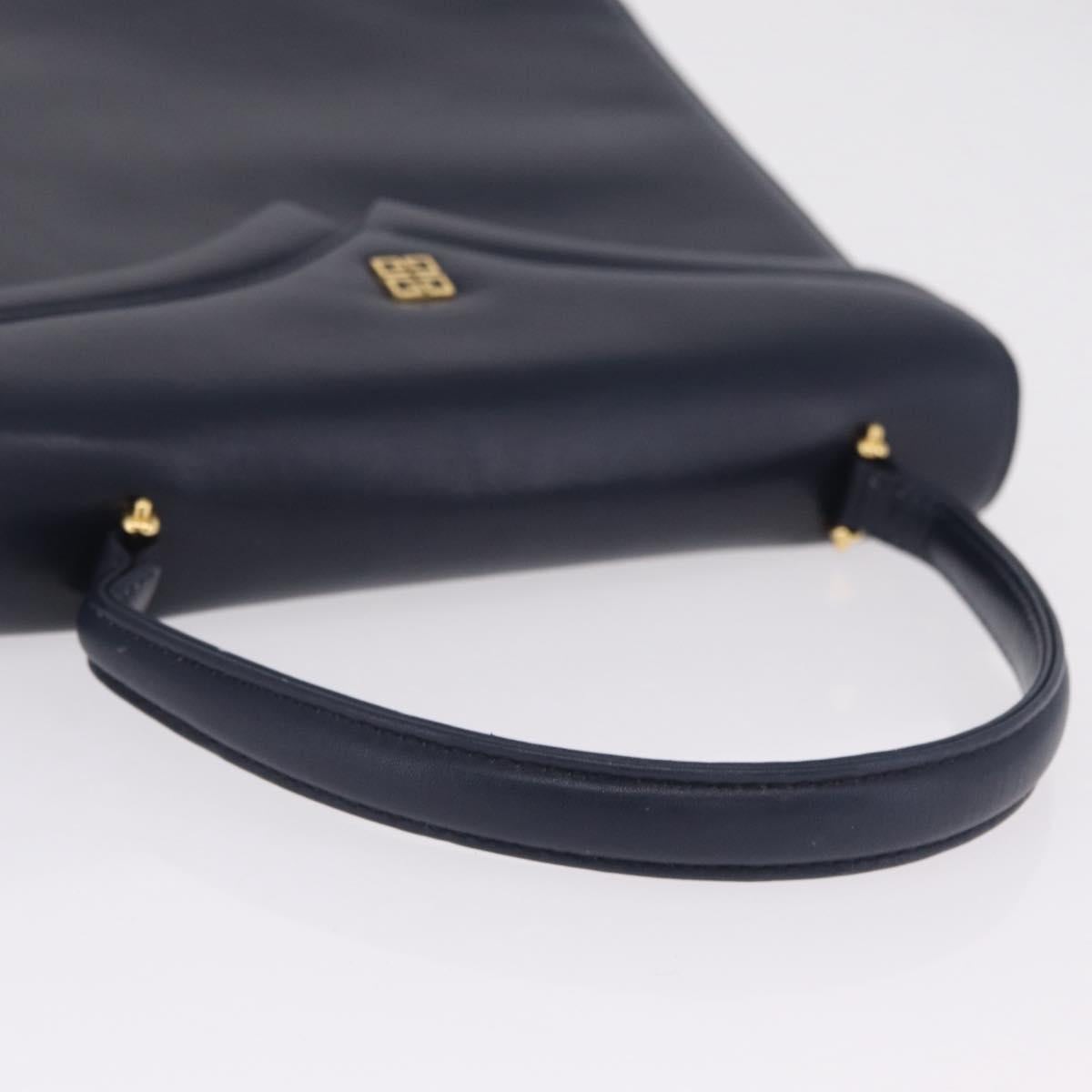 GIVENCHY Hand Bag Leather Navy Gold Auth ka7006