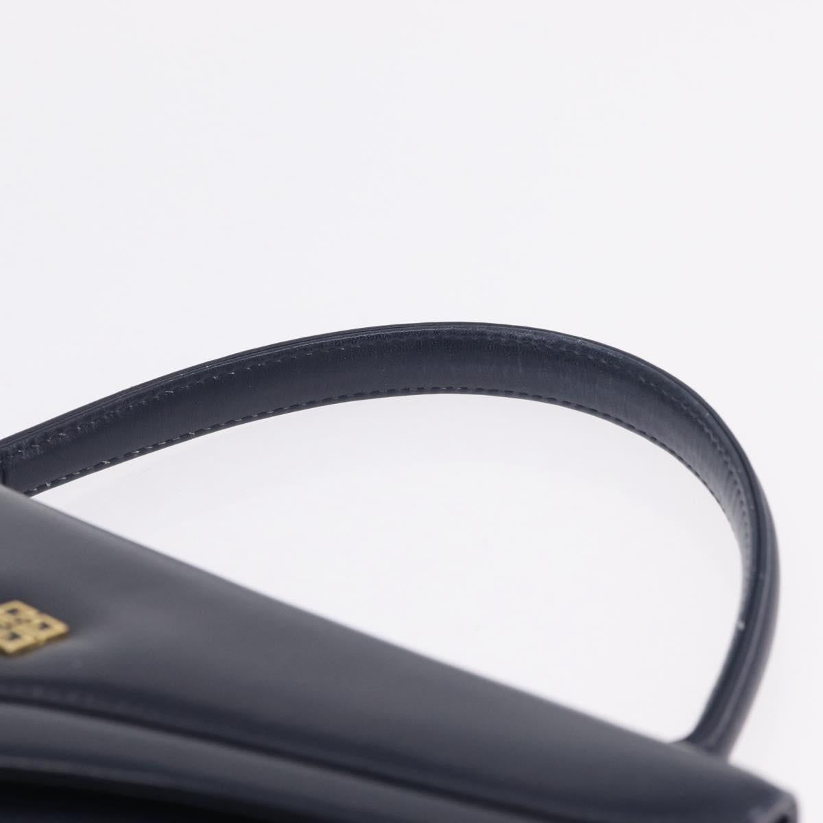 GIVENCHY Hand Bag Leather Navy Gold Auth ka7006
