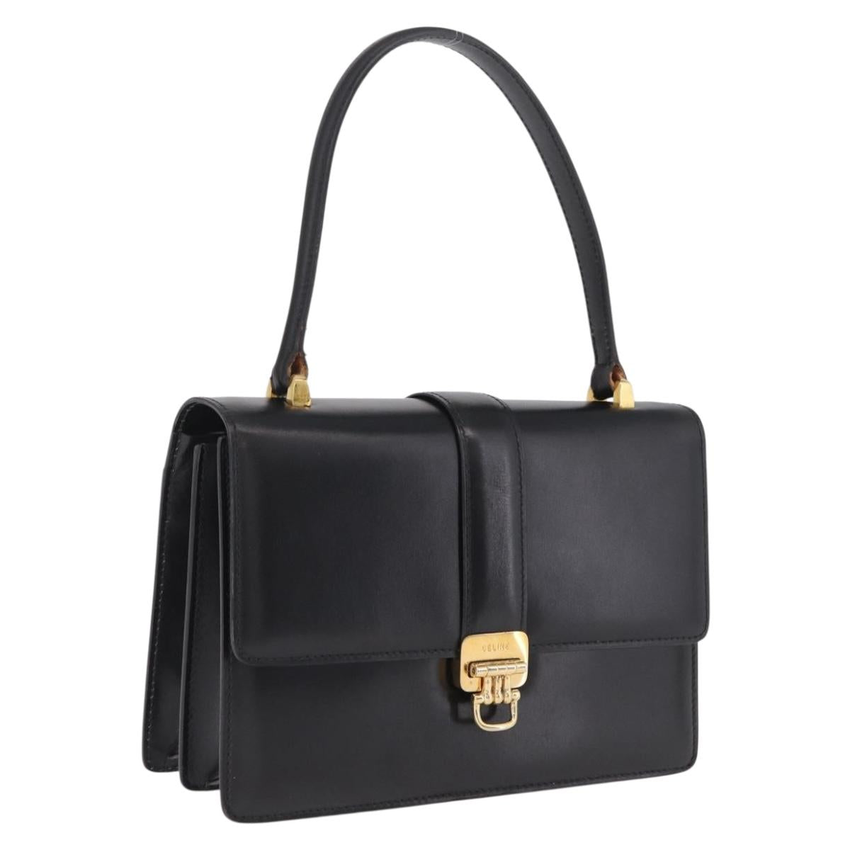 CELINE Hand Bag Leather Black Gold Auth ka7008