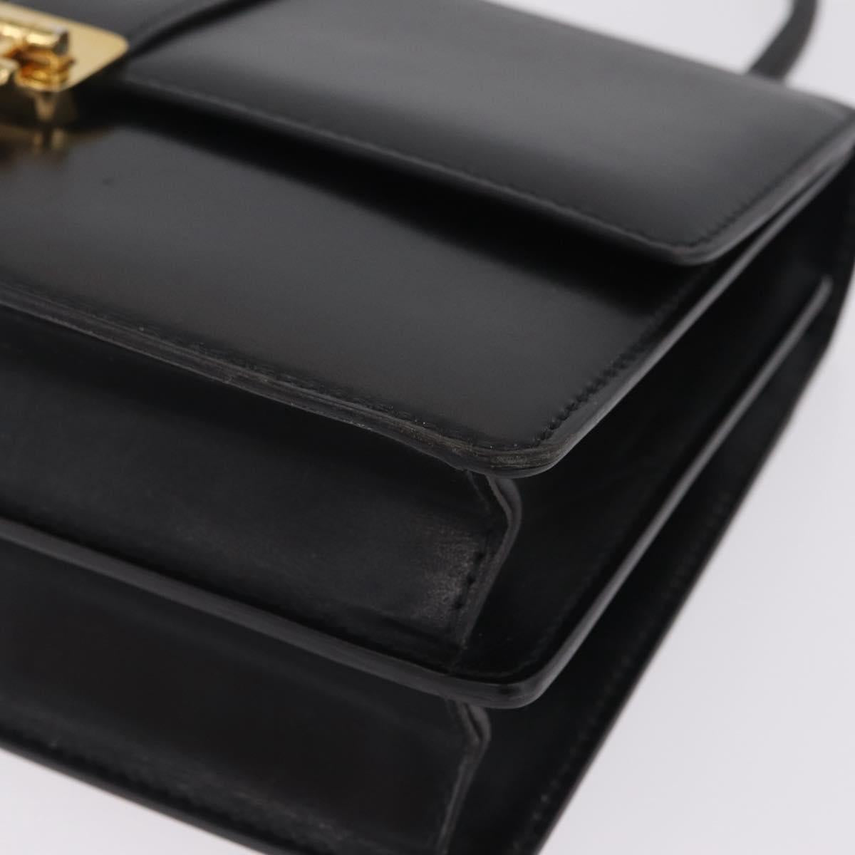 CELINE Hand Bag Leather Black Gold Auth ka7008