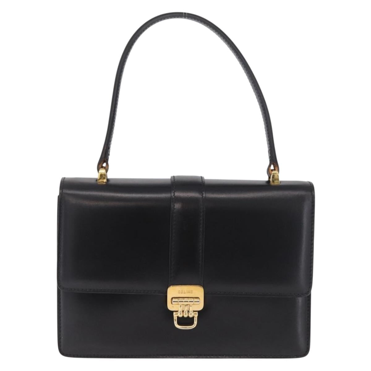 CELINE Hand Bag Leather Black Gold Auth ka7008