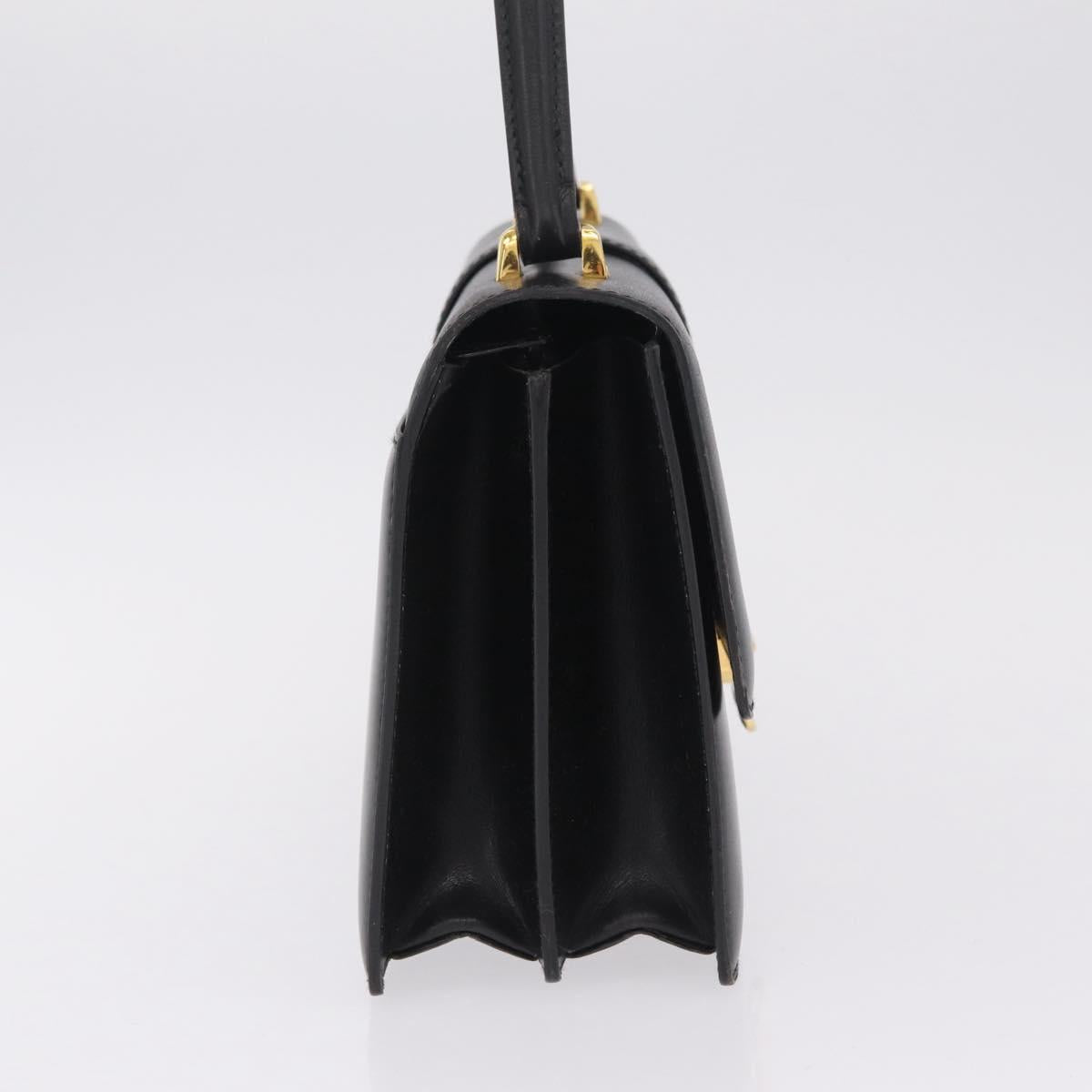 CELINE Hand Bag Leather Black Gold Auth ka7008