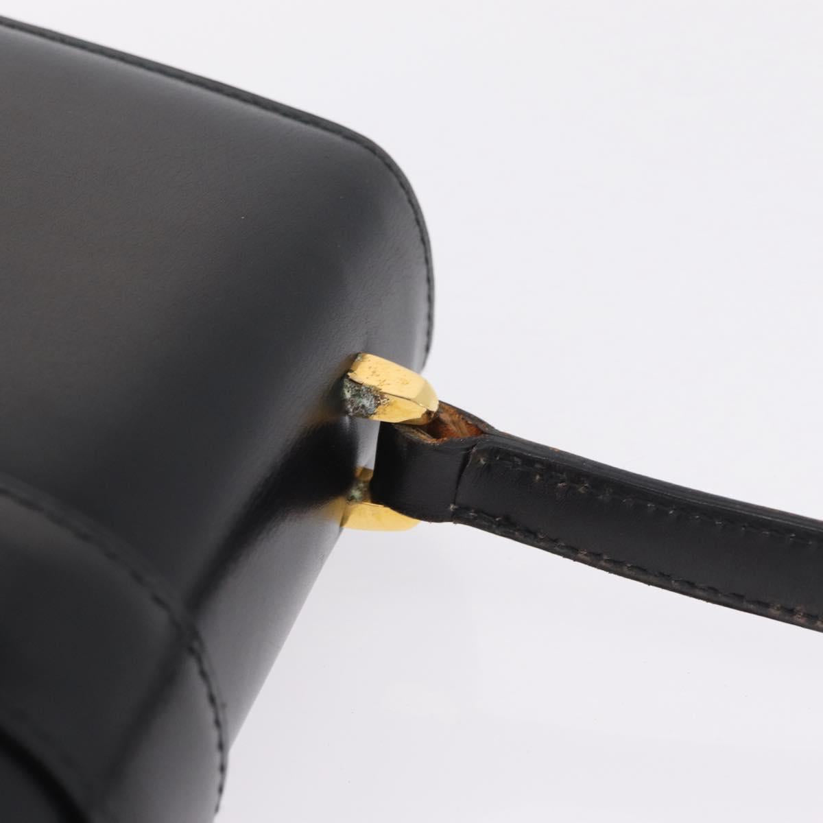 CELINE Hand Bag Leather Black Gold Auth ka7008