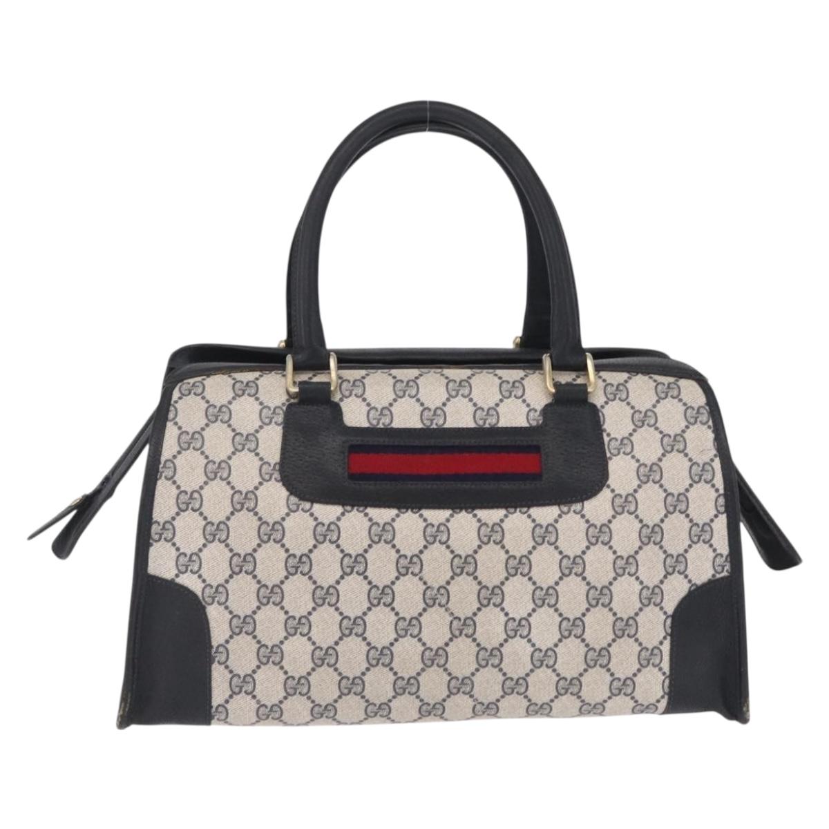 GUCCI GG Supreme Sherry Line Hand Bag PVC Navy Gold Auth ka7011