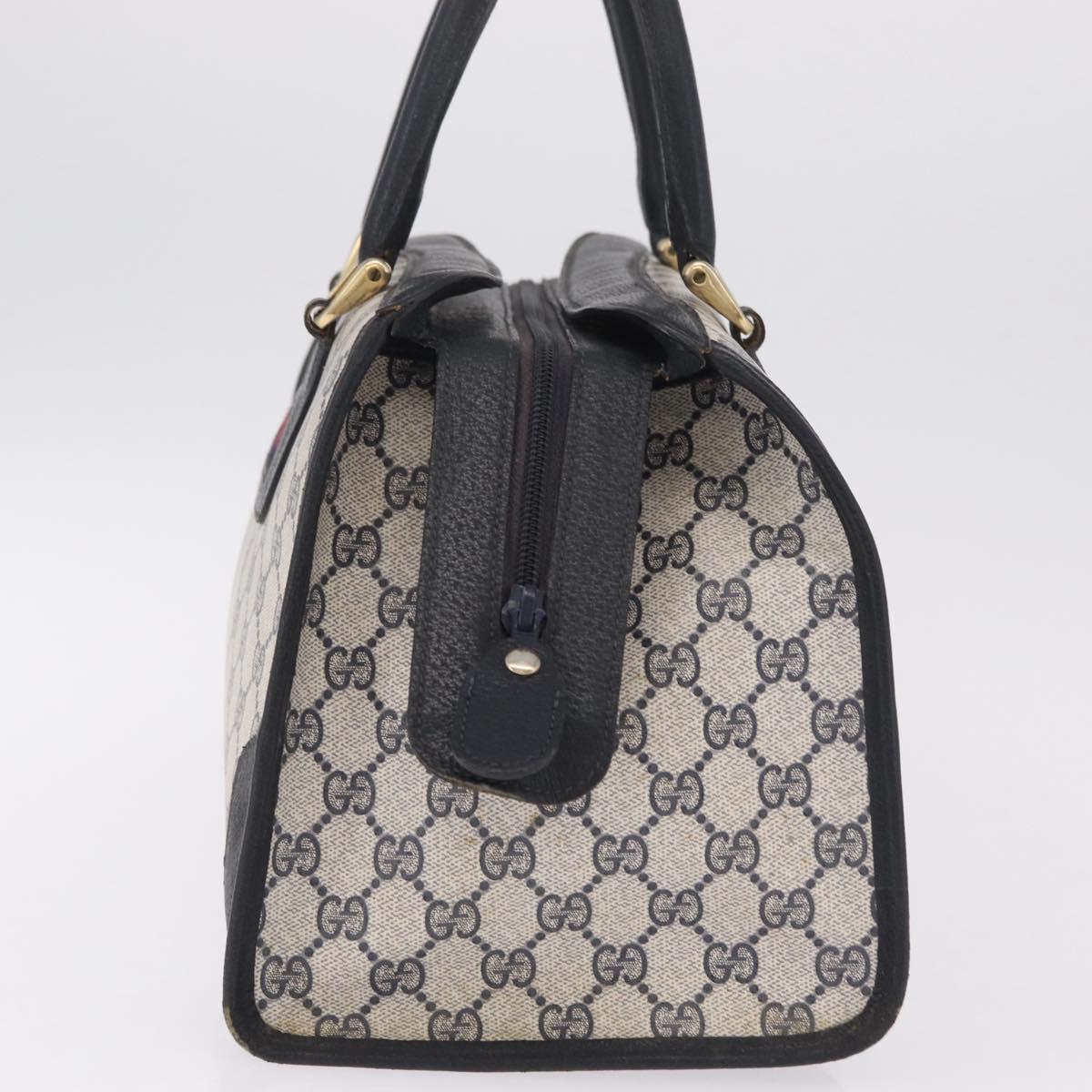 GUCCI GG Supreme Sherry Line Hand Bag PVC Navy Gold Auth ka7011