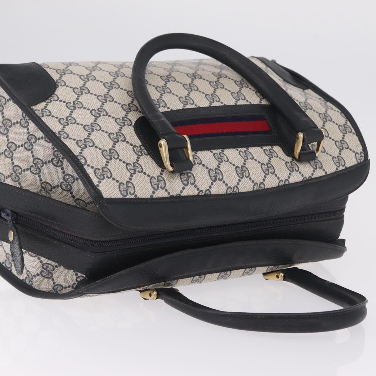 GUCCI GG Supreme Sherry Line Hand Bag PVC Navy Gold Auth ka7011