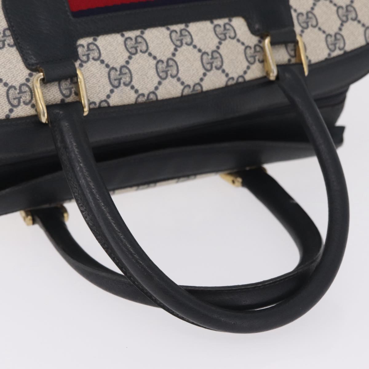GUCCI GG Supreme Sherry Line Hand Bag PVC Navy Gold Auth ka7011
