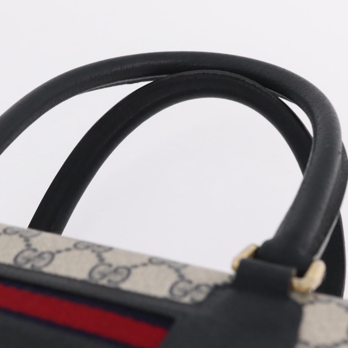 GUCCI GG Supreme Sherry Line Hand Bag PVC Navy Gold Auth ka7011