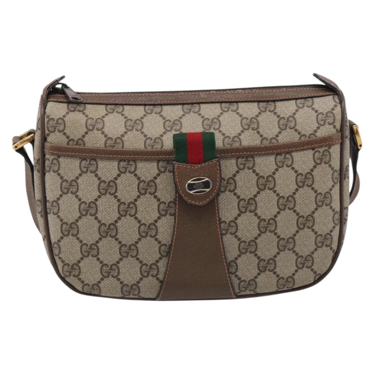 GUCCI GG Supreme Web Sherry Line Bag PVC Beige Gold 89 02 032 Auth ka7012