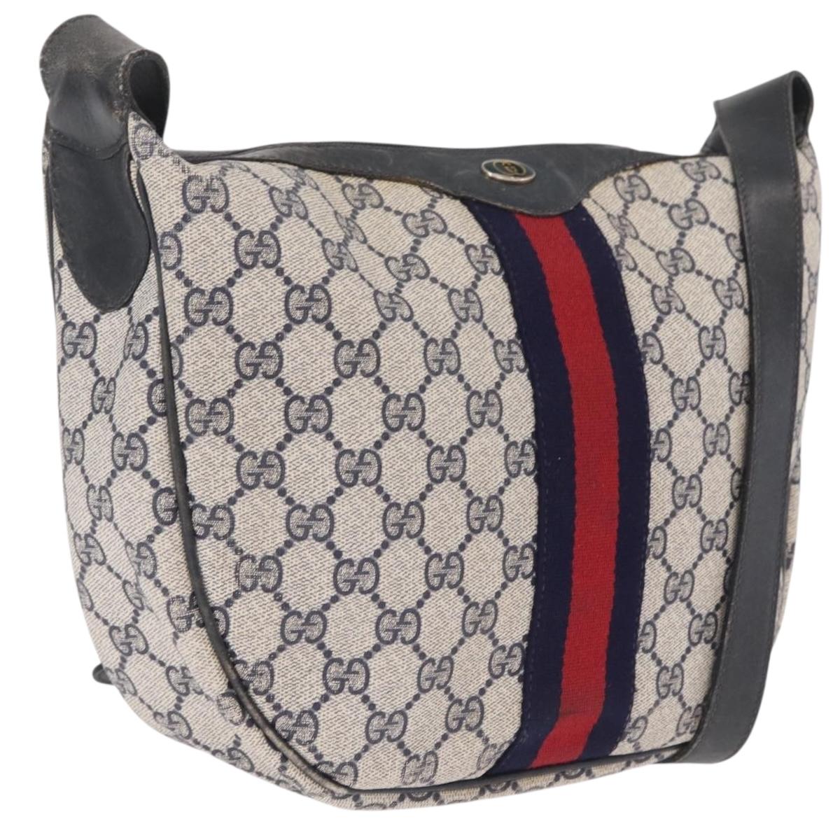 GUCCI GG Supreme Sherry Line Shoulder Bag PVC Navy Gold 29 001 3840 Auth ka7013