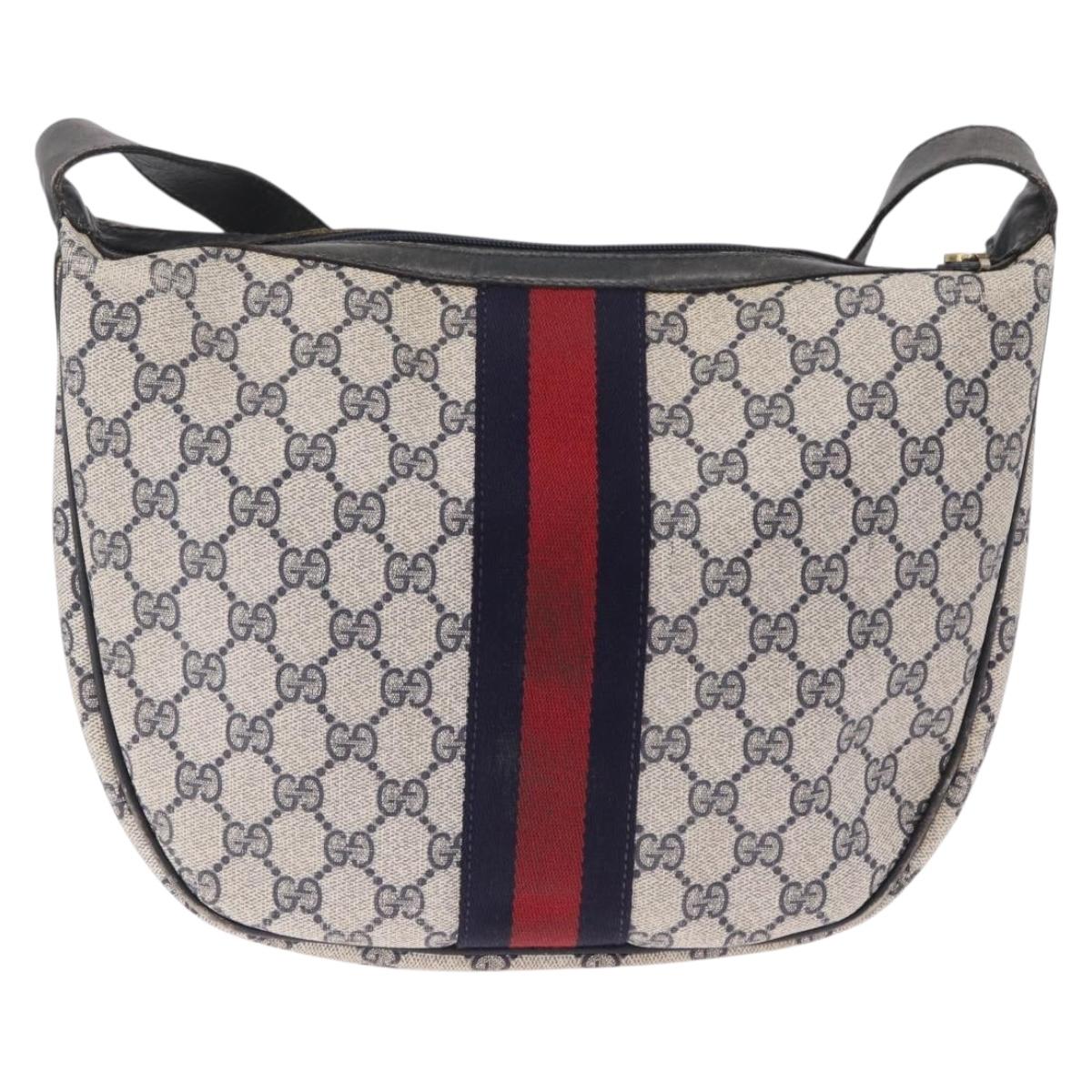 GUCCI GG Supreme Sherry Line Shoulder Bag PVC Navy Gold 29 001 3840 Auth ka7013
