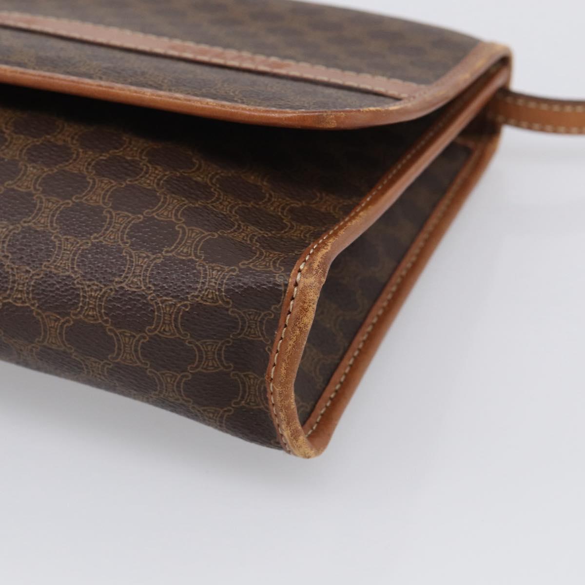CELINE Macadam Canvas Shoulder Bag PVC Leather Brown Gold Auth ka7015