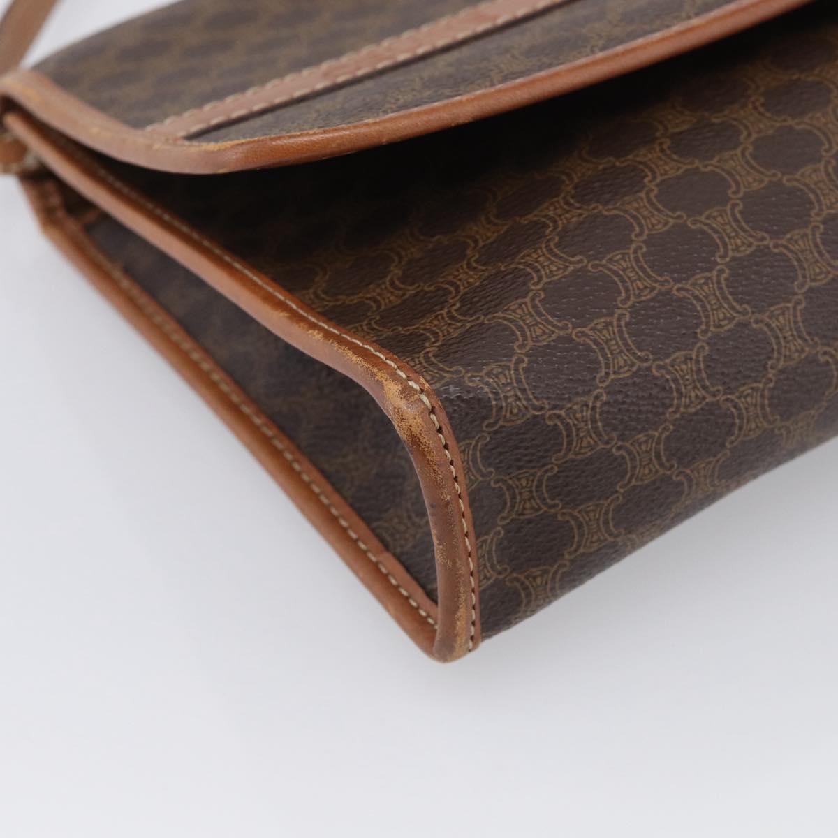 CELINE Macadam Canvas Shoulder Bag PVC Leather Brown Gold Auth ka7015