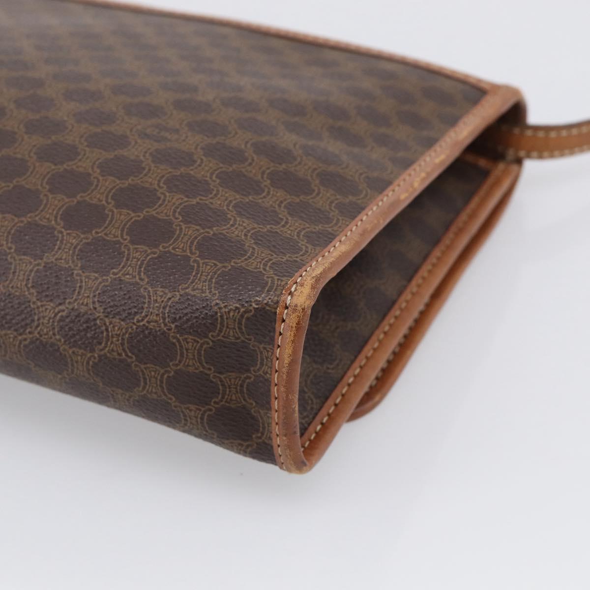 CELINE Macadam Canvas Shoulder Bag PVC Leather Brown Gold Auth ka7015