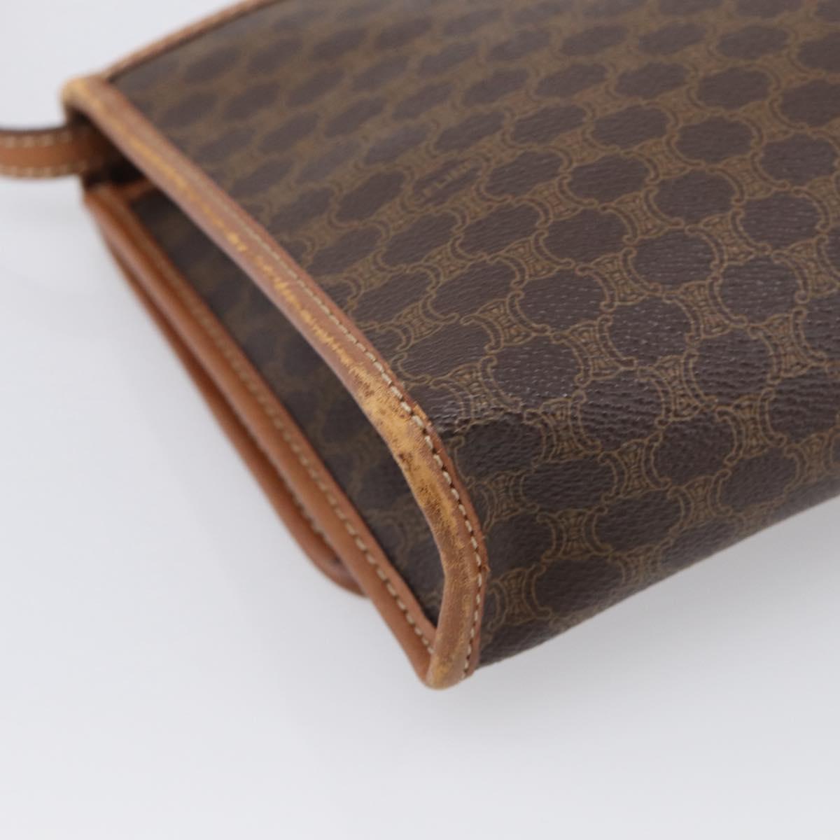 CELINE Macadam Canvas Shoulder Bag PVC Leather Brown Gold Auth ka7015
