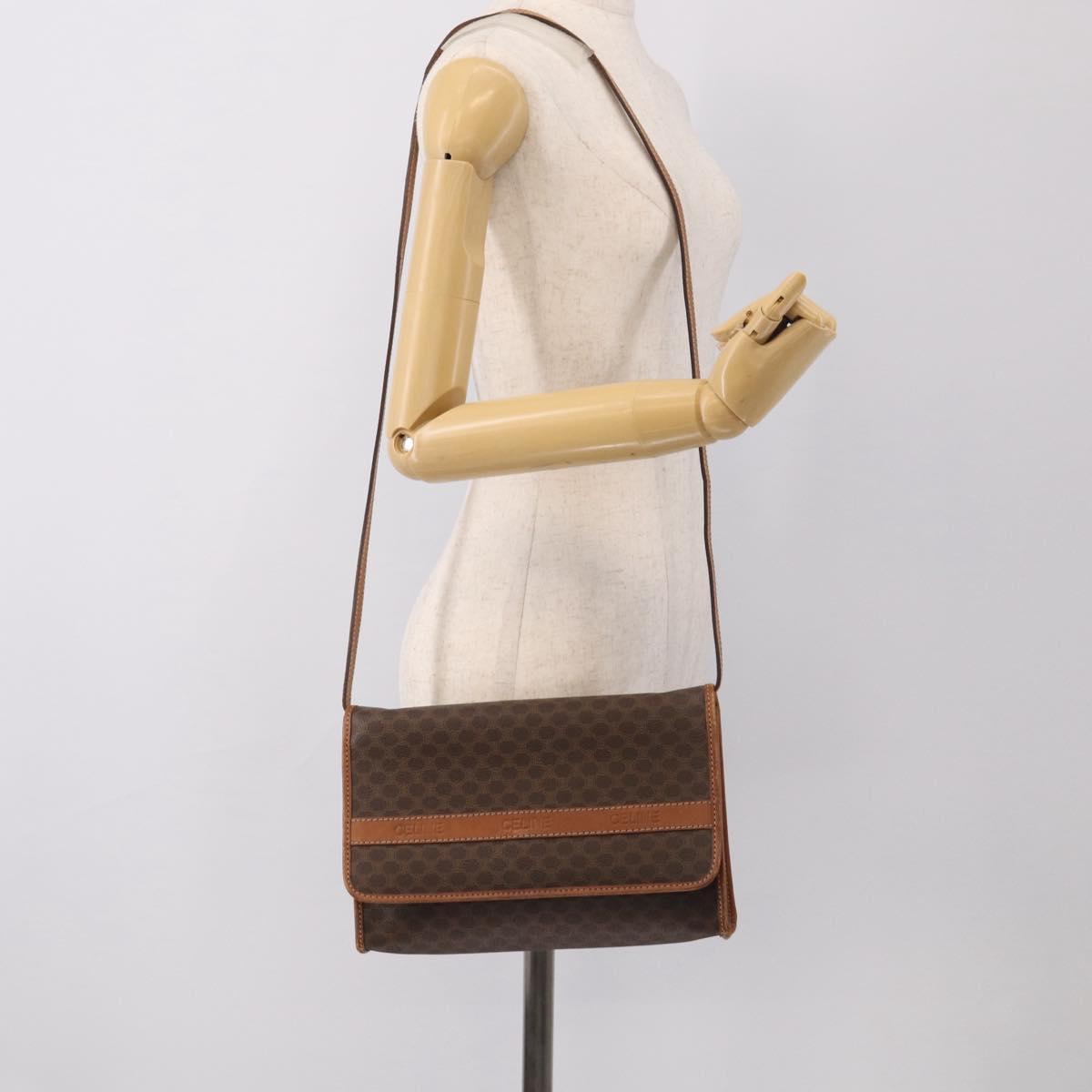 CELINE Macadam Canvas Shoulder Bag PVC Leather Brown Gold Auth ka7015