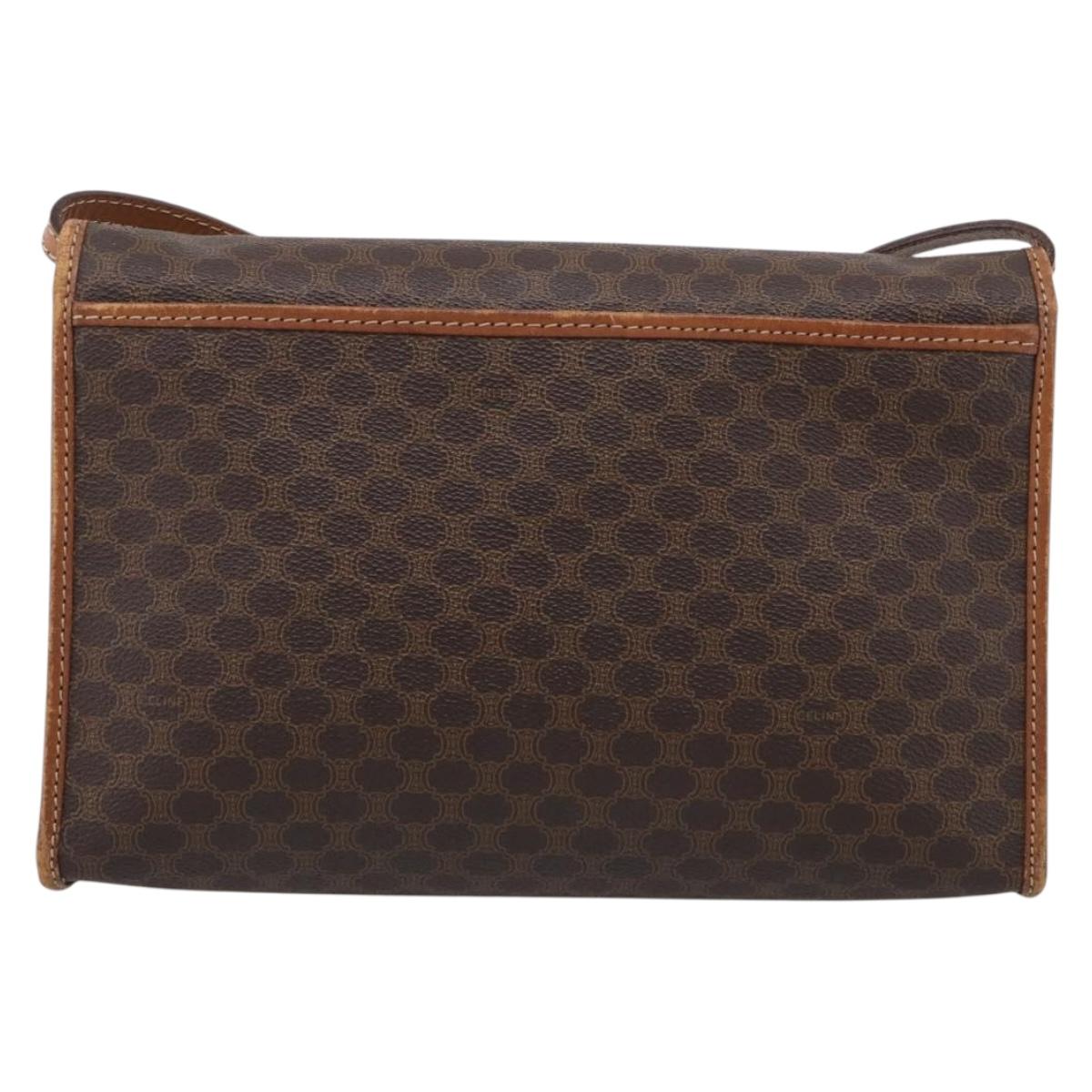 CELINE Macadam Canvas Shoulder Bag PVC Leather Brown Gold Auth ka7015