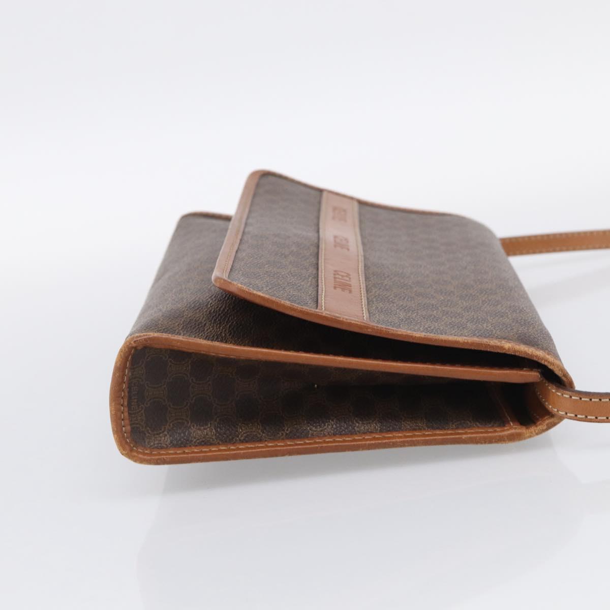 CELINE Macadam Canvas Shoulder Bag PVC Leather Brown Gold Auth ka7015