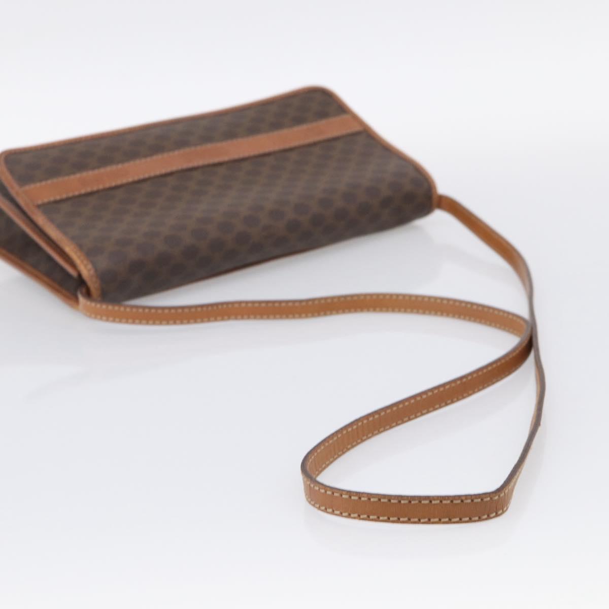 CELINE Macadam Canvas Shoulder Bag PVC Leather Brown Gold Auth ka7015