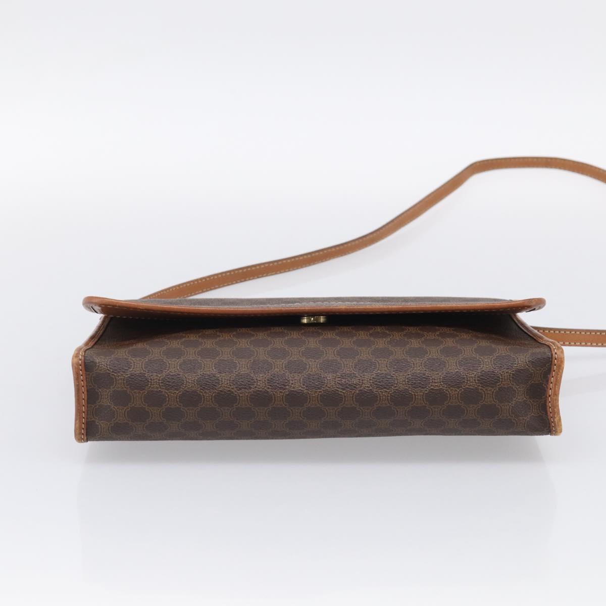 CELINE Macadam Canvas Shoulder Bag PVC Leather Brown Gold Auth ka7015