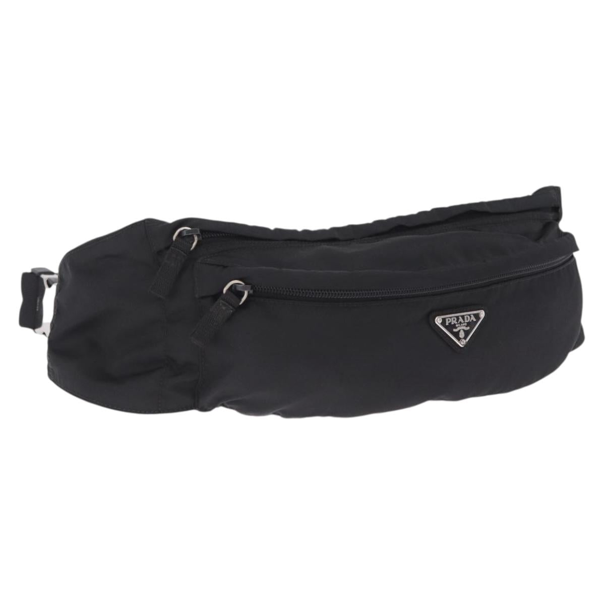 PRADA Waist Bag Nylon Black Silver Auth ka7017A
