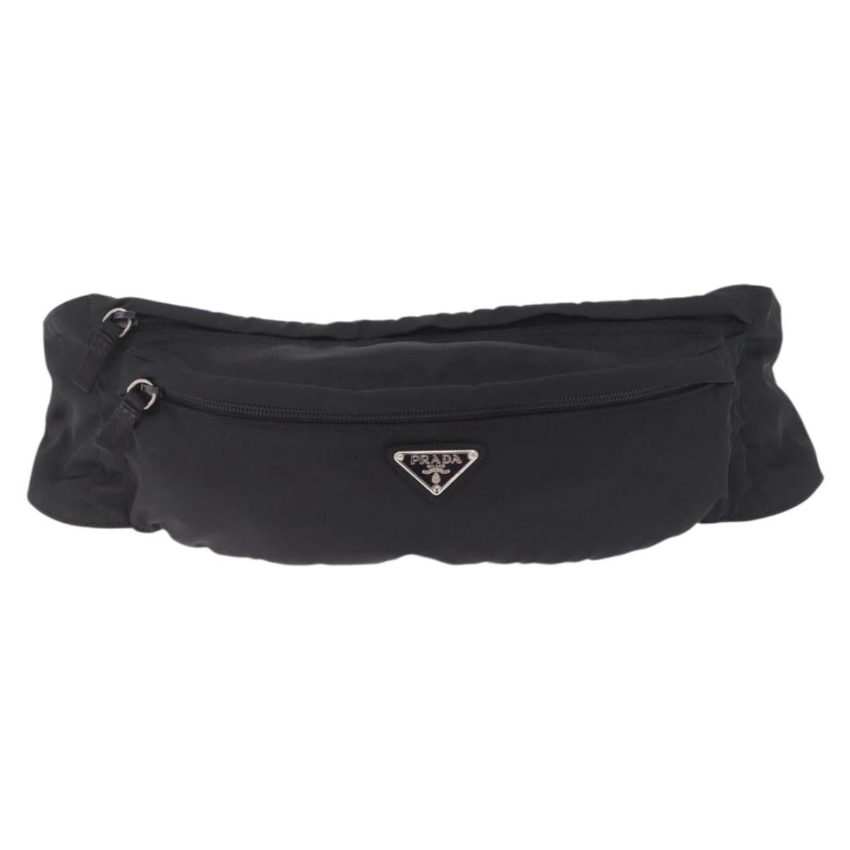 PRADA Waist Bag Nylon Black Silver Auth ka7017A