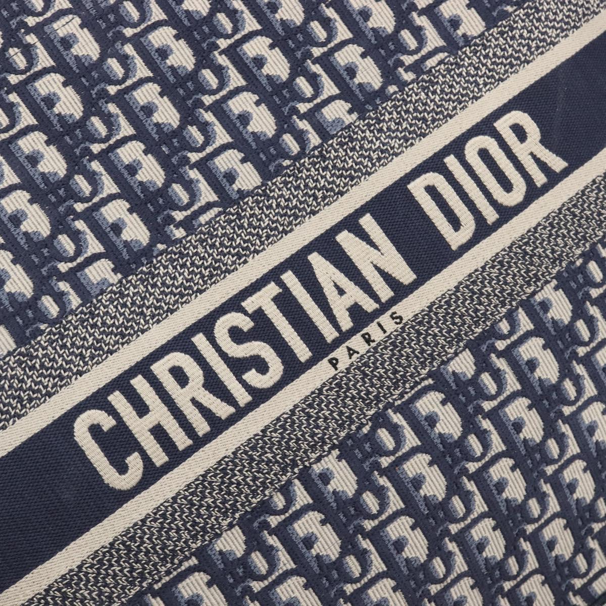 Christian Dior Trotter Canvas Oblique Book Tote Hand Bag Navy Auth ka7022