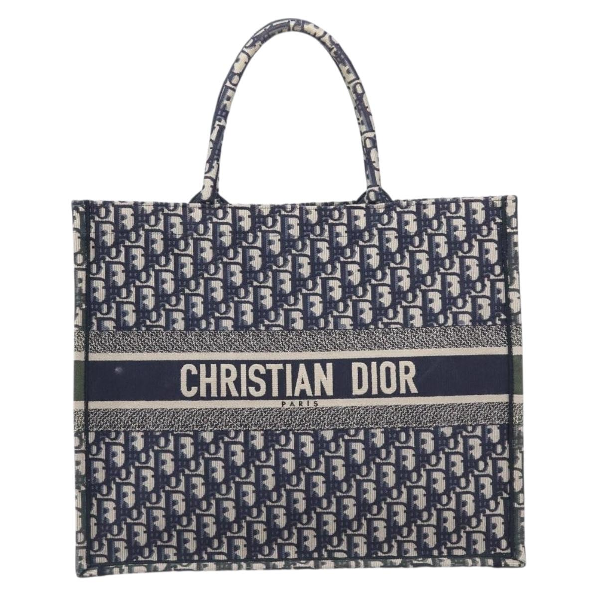 Christian Dior Trotter Canvas Oblique Book Tote Hand Bag Navy Auth ka7022
