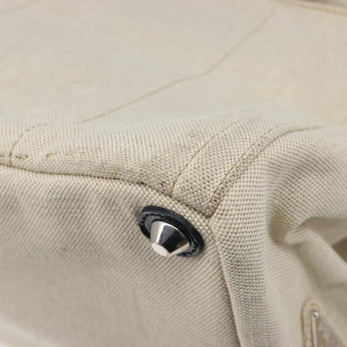 PRADA Canapa GM Hand Bag Canvas Beige Silver Auth ka7145A