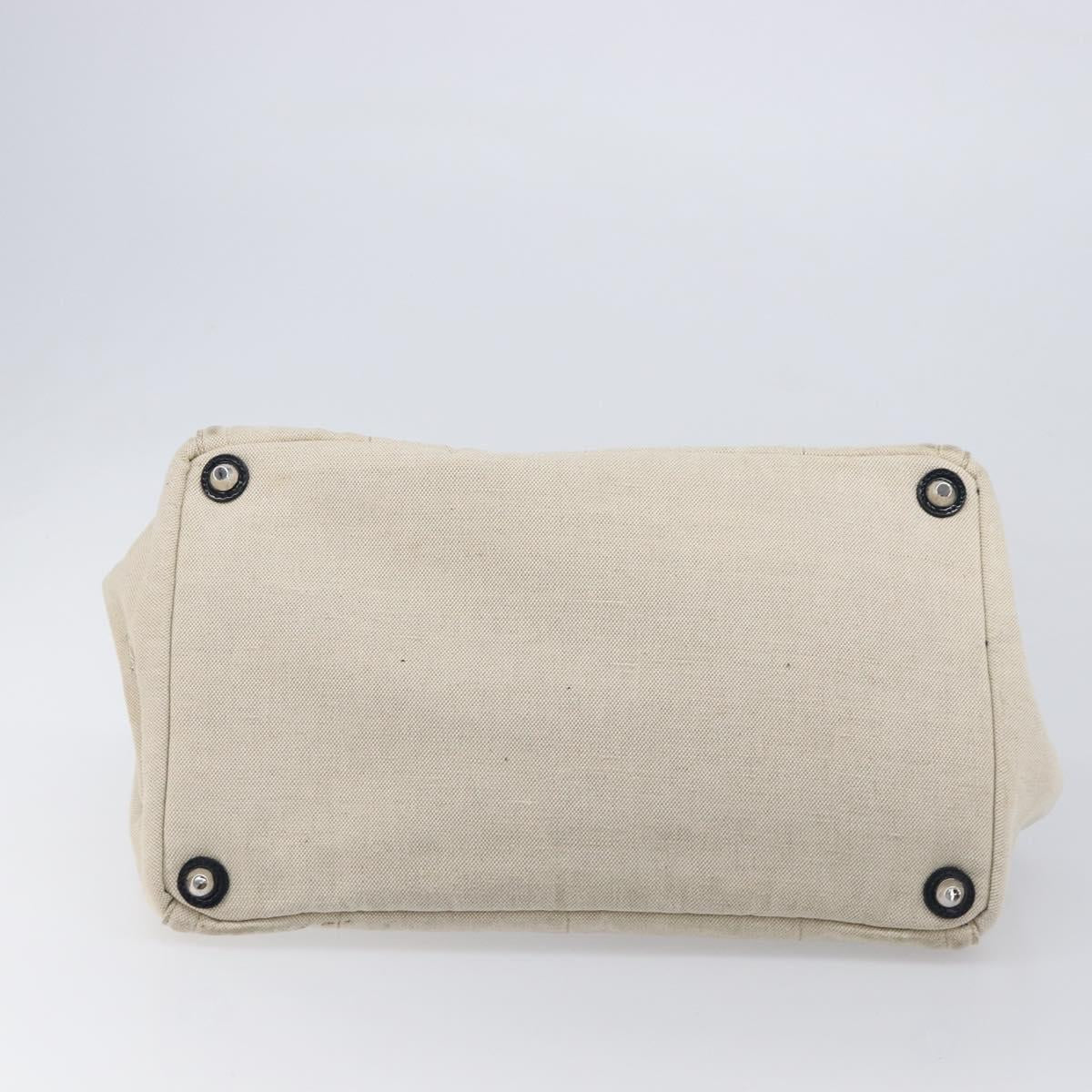 PRADA Canapa GM Hand Bag Canvas Beige Silver Auth ka7145A