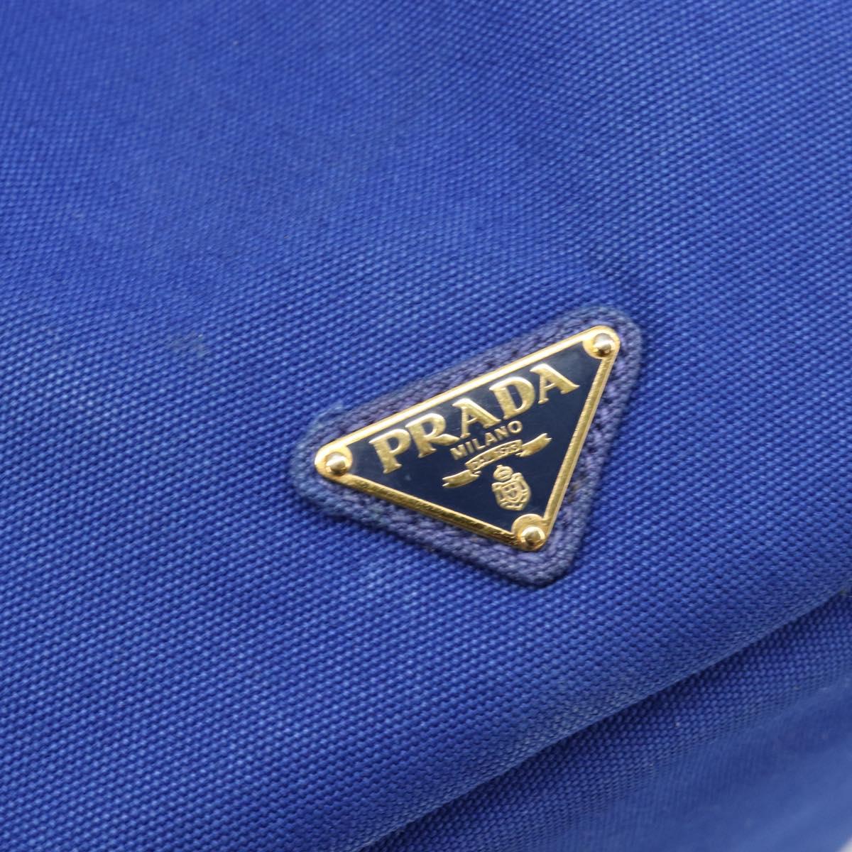 PRADA Canapa MM Hand Bag Canvas 2way Blue Gold Auth ka7146A