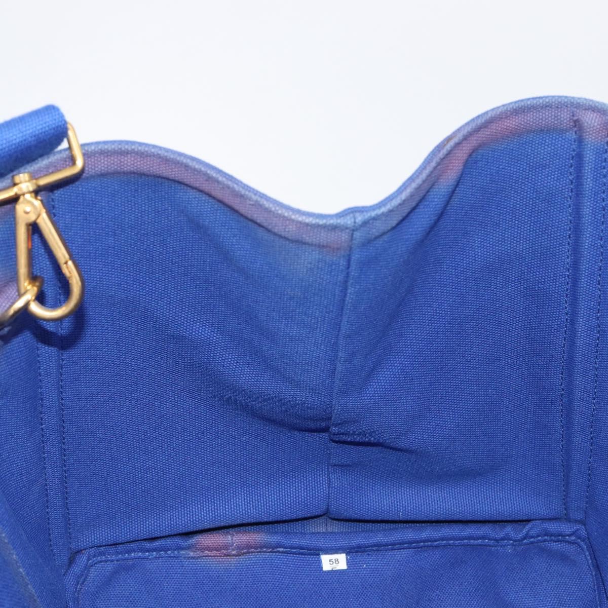 PRADA Canapa MM Hand Bag Canvas 2way Blue Gold Auth ka7146A