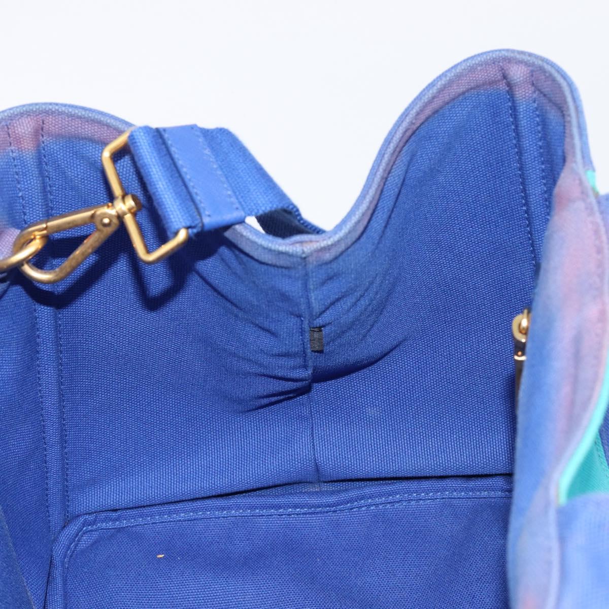 PRADA Canapa MM Hand Bag Canvas 2way Blue Gold Auth ka7146A