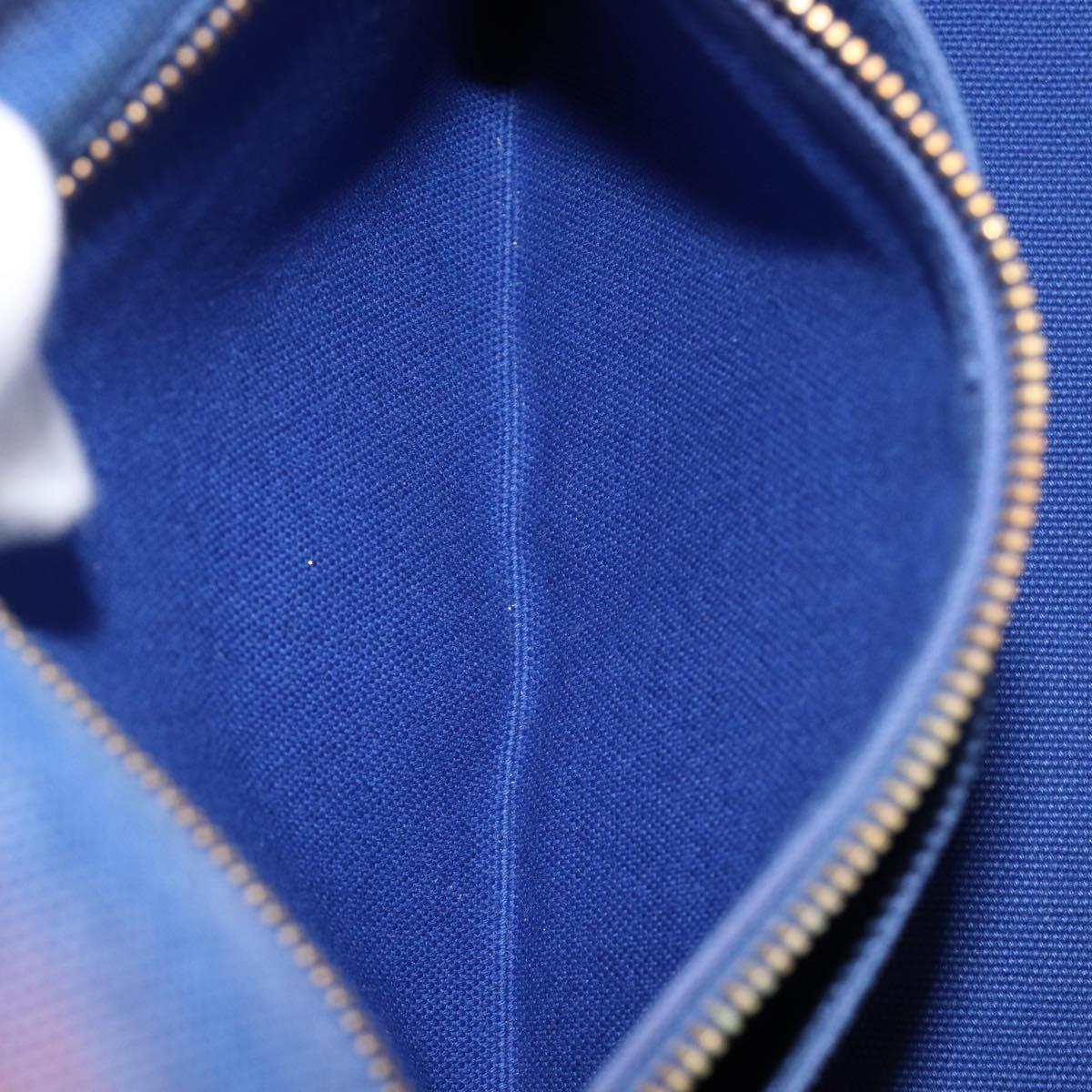 PRADA Canapa MM Hand Bag Canvas 2way Blue Gold Auth ka7146A