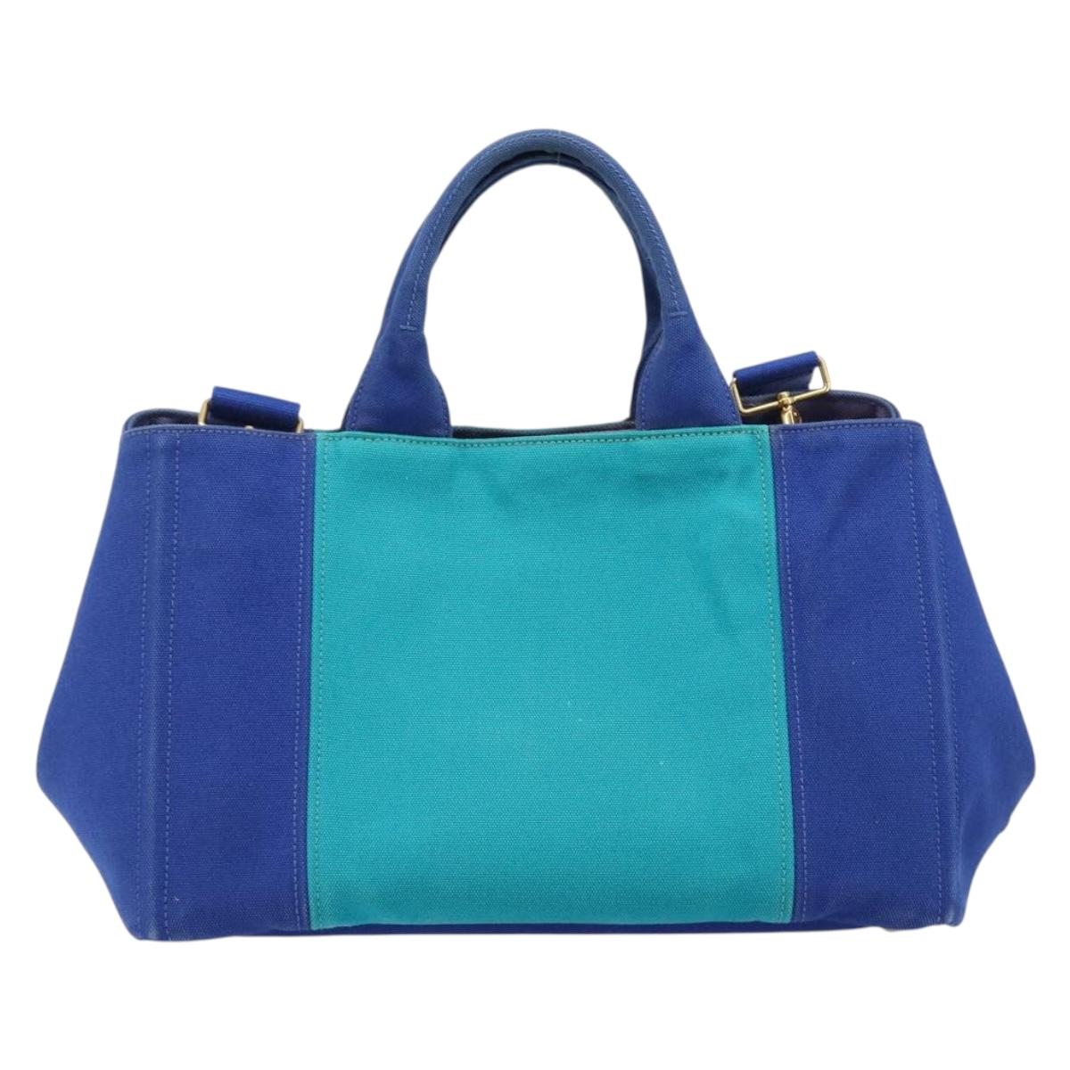PRADA Canapa MM Hand Bag Canvas 2way Blue Gold Auth ka7146A