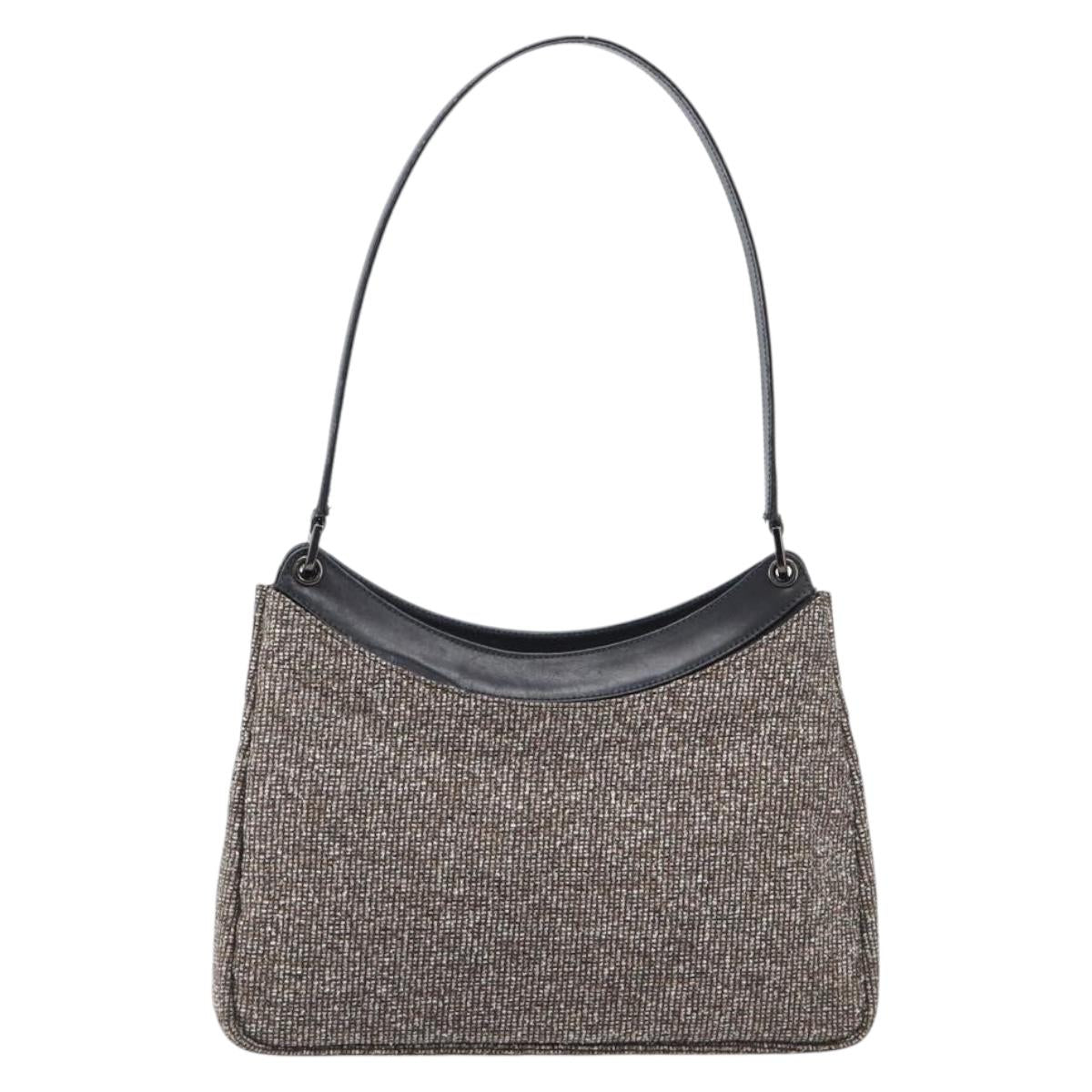 Bally Shoulder Bag Tweed Beige Silver Auth ka7160A